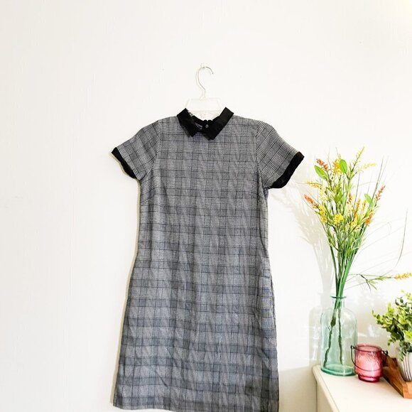 🌻 ZARA Gray Black Plaid Peter Pan Collar Dress Small Preppy - Picture 2 of 3
